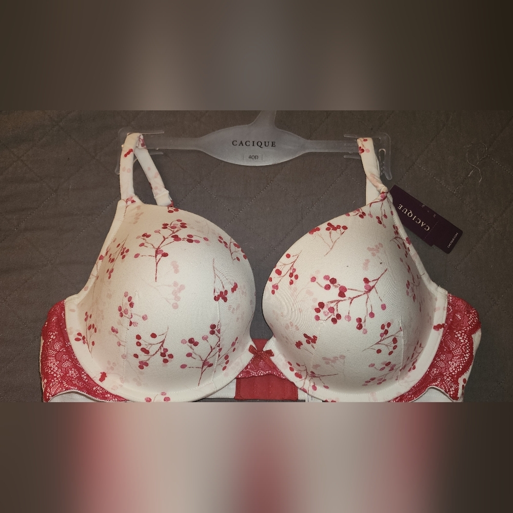 Cacique Red and Pink Floral Bra